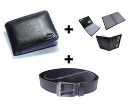 Kit Carteira Masculina de Couro + porta cartão + Cinto social em Sintético 710 - LEATHER DIVINE