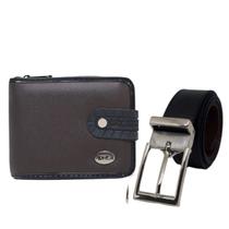 Kit Carteira Masculino Grande Botao + Cinto Duplaface Oferta