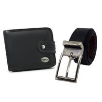 Kit Carteira Masculino Grande Botao + Cinto Duplaface Oferta