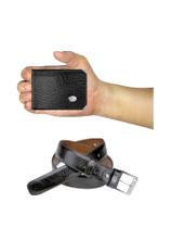 Kit Carteira Pequena Mitty Couro + Cinto Mitty M0 S4 Preto