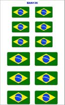 Kit Cartela 12 Adesivos Bandeira Do Brasil Resinado