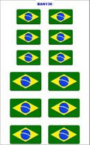 Kit Cartela 12 Adesivos Bandeira Do Brasil Resinado