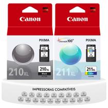 Kit Cartuchos Tinta Original Canon Pg 210 XL Preto Cl 211 XL Colorido Compatível MP230 MP240 MP250 MP260 MP280 IP2700