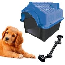 Kit Casa Cachorro N3 Azul E Brinquedo Mordedor Corda Trança