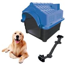 Kit Casa Cachorro N4 Azul E Brinquedo Mordedor Corda Trança