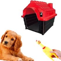 Kit Casa Pet Plástica N3 Médio + Mordedor Interativo Galinha