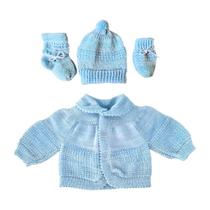 Kit Casaco de lã Bebê Recem Nascido com Gorro Luva e Sapato Cor:Verde claroTamanho:RN