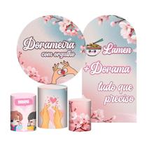 Kit Casado Dorama 3D Painel Redondo Trio Capas Cilindro