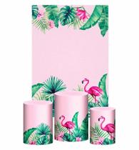 Kit Casado Flamingo Trio Capa Cilindro Retangular Tecido