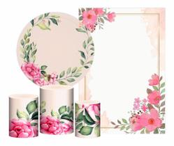 Kit Casado Floral Painel Redondo Trio Capas Cilindro