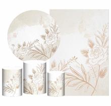 Kit Casado Floral Painel Redondo Trio Capas Cilindro