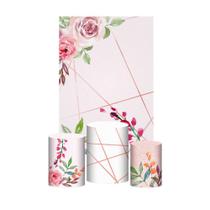 Kit Casado Floral Trio Capa Cilindro Retangular Tecido