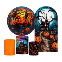 Kit Casado Halloween Painel Redondo Trio Capas Cilindro