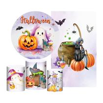 Kit Casado Halloween Painel Redondo Trio Capas Cilindro