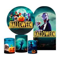 Kit Casado Halloween Painel Redondo Trio Capas Cilindro