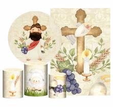 Kit Casado Jesus Aquarela Painel Redondo Trio Capas Cilindro - Prime Decor Festas