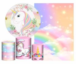 Kit Casado Unicornio Painel Redondo Trio Capas Cilindro