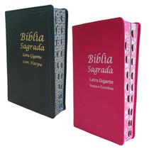 Kit Casal 02 Bíbias Letra Gigante com Harpa Palavras de Jesus em Vermelho Luxo