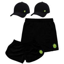 Kit Casal 2 Short Seleção Moda Praia Ele e Ela + Boné Aba Curva Torcedor