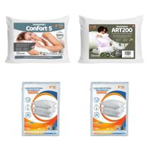 Kit Casal 2 Travesseiros Macio e Firme 2 Capas Impermeáveis