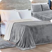 Kit Casal 4 Peças Cobertor Sherpa New Alaska + Jogo Lençol Soft - Cinza Kit Casal 4 Peças Cobertor Sherpa New Alaska + Jogo Lençol Soft - Cinza