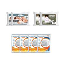 Kit Casal 4 Travesseiros Macio e Firme 4 Capas Impermeáveis