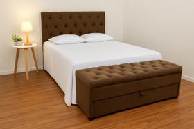 Kit Casal Baú Gaveta e Cabeceira Com Fixação no Box 140x117cm Na Cor Marrom
