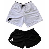 Kit Casal Combinando Bermuda Short Moda Verão Praia Yin Yang Amor Namorados Relaxado