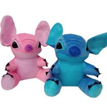 KIT Casal Lilo Stitch 30cm Namorados Apaixonados Azul e Rosa