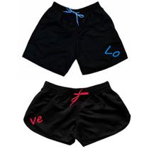 Kit Casal Love Bermuda Moda Praia De Tactel Relaxado