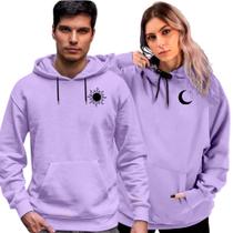 Kit Casal Moletom Blusa Capuz Canguru Sol e Lua Combinando Relaxado