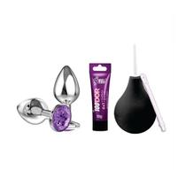 Kit Casal Plug Anal Dilatador P + Gel Dessensibilizante Anal + Ducha Higiênica