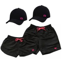 Kit Casal Short Bermuda Tactel Moda Praia Bermuda Combinando Boné Aba Curva - Brod