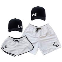 Kit Casal Shorts e Bonés Iguais Kit Combinando Moda Praia
