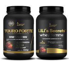 Kit Casal Whey Protein Touro Forte + Lilis Secrets femme concentrado com Colágeno 900g Morango