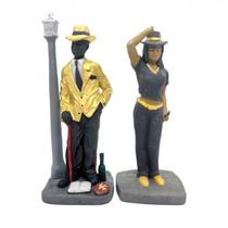 Kit Casal Ze e Navalha Dourado e Preto 18 cm Resina