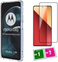 Kit Case Capa Capinha Para Motorola Moto G24 Transparente Silicone Anti Impacto e Película Para Moto G24 De Vidro 3D 9H