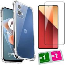 Kit Case Capa Capinha Para Motorola Moto G34 Transparente Silicone Anti Impacto + Película Para Moto G34 De Vidro 3D 9H
