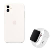 Kit Case Capa Silicone iPhone 11 + Pulseira Apple Watch Branco 42mm e 44mm