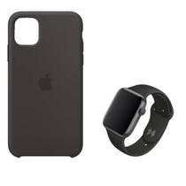 Kit Case Capa Silicone iPhone 11 + Pulseira Apple Watch Preto 42mm e 44mm