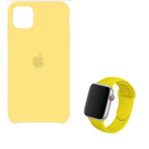 Kit Case Capa Silicone iPhone 12 + Pulseira Apple Watch Amarelo 42mm e 44mm