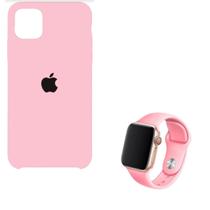 Kit Case Capa Silicone iPhone 12 + Pulseira Apple Watch Rosa bebê 42mm e 44mm