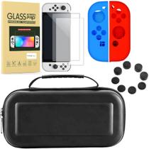 Kit Case Nintendo Switch Oled Pelicula Grip Silicone Joy Con Kit Case Nintendo Switch Oled Pelicula Grip Silicone Joy Con
