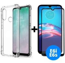 kit Case Transparente Antichoque Silicone TPU + Película Vidro 3D / 9D Motorola Moto E6i Moto E6s