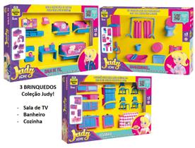 Kit Casinha banheiro Cozinha Sala de TV Boneca Judy brinquedo - samba toys