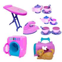 Kit Casinha Brinquedo Xícara Cachorrinho Máquina Lavar 19Pç