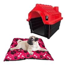 Kit Casinha Cachorro Gato N2 + Cama Colchão Acolchoado Rosa - MecPet