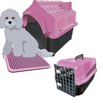Kit Casinha Caixa De Transporte E Sanitário Pet Dog N3 Rosa
