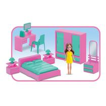 Kit Casinha de Boneca Judy Quarto Infantil 8 Peças + Boneca