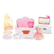 Kit Casinha De Bonecas Sala De Estar Miniatura Com Boneca Ovelha